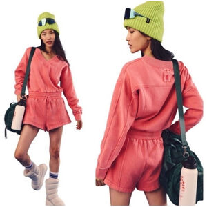 Free People FP Movement Intercept Romper Long Sleeve M Hibiscus Pink Oversized